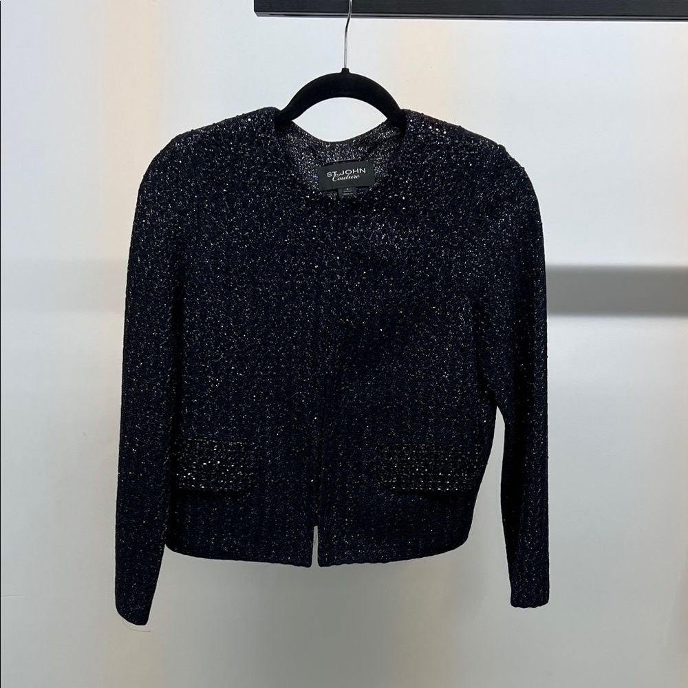 St. John Navy Tweed Studded Jacket